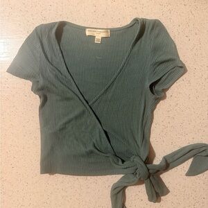 Urban Outfitters Ribbed Wrap Tie Crop Top in Teal